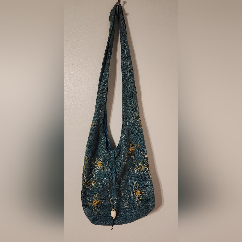 Chic Teal Embroidered Shoulder Bag